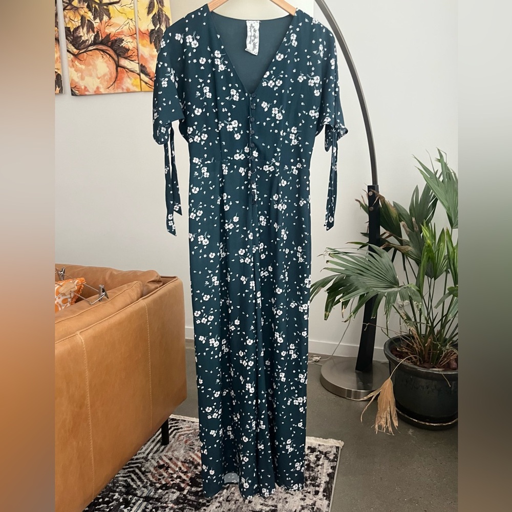 Sadie & Sage Dark Teal Floral Print Jumpsuit